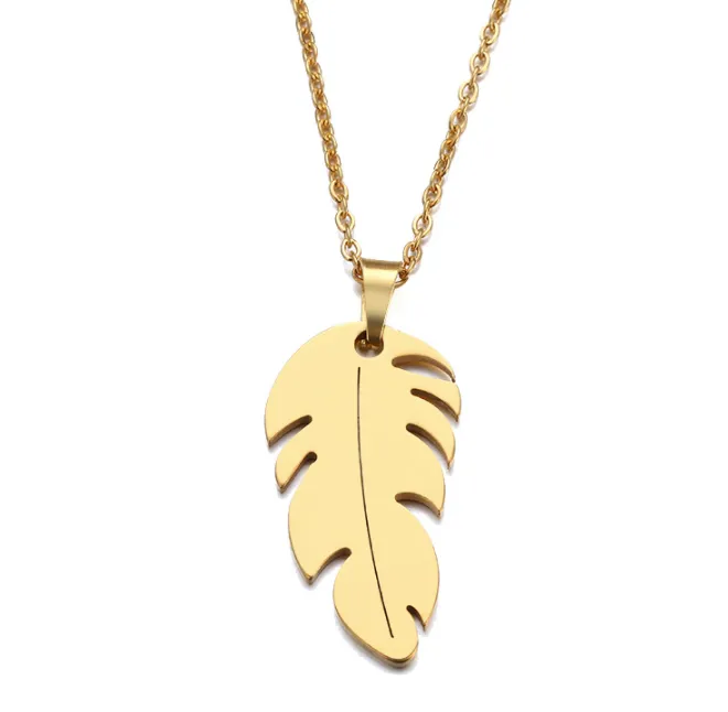 Gold Feather Pendant Necklace