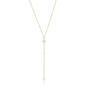 Gold Pearl Lariat Necklace