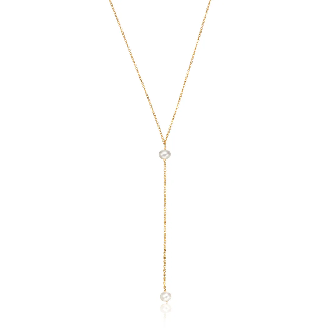 Gold Pearl Lariat Necklace