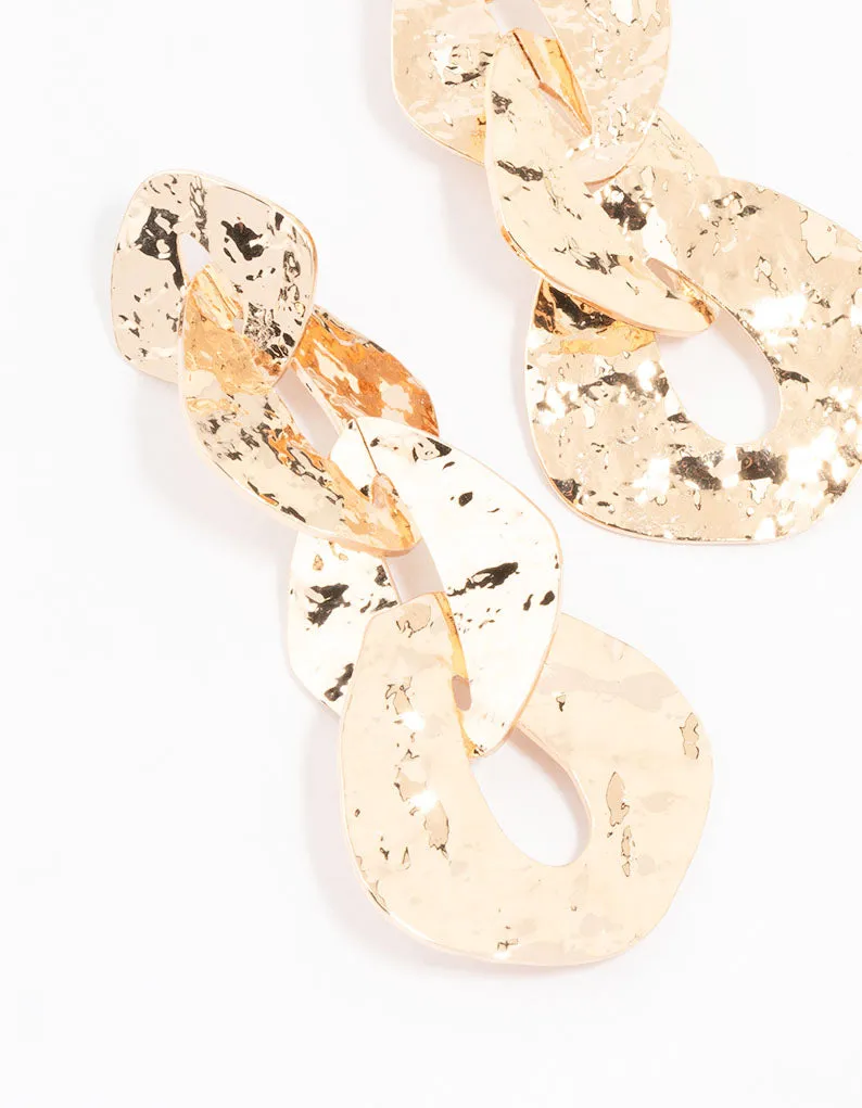 Gold Textured Chain Link Drop Earrings