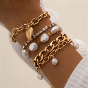 Golden Elegance: Baroque Pearl & Heart Bracelet Set