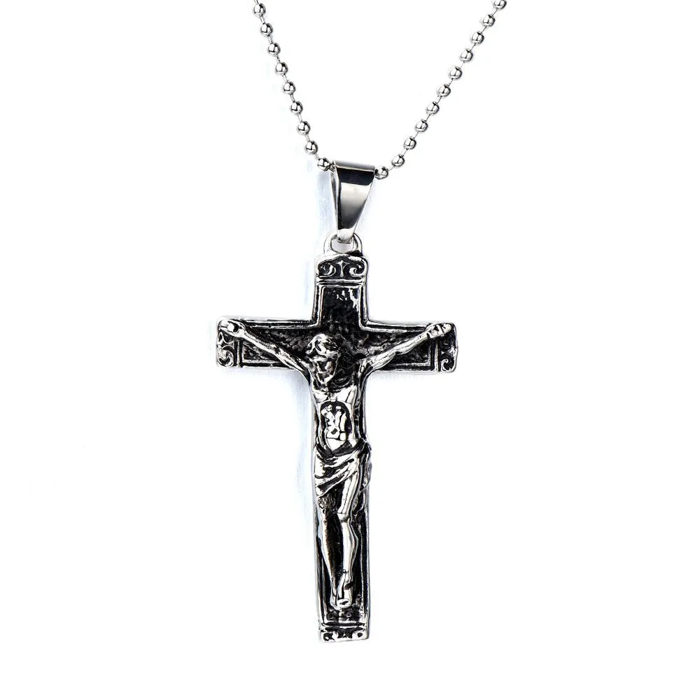 Gothic Crucifix Cross Pendant Necklace for Men and Women, Stainless Steel Design with 30-Inch Steel Ball Chain for a Bold, Timeless Look