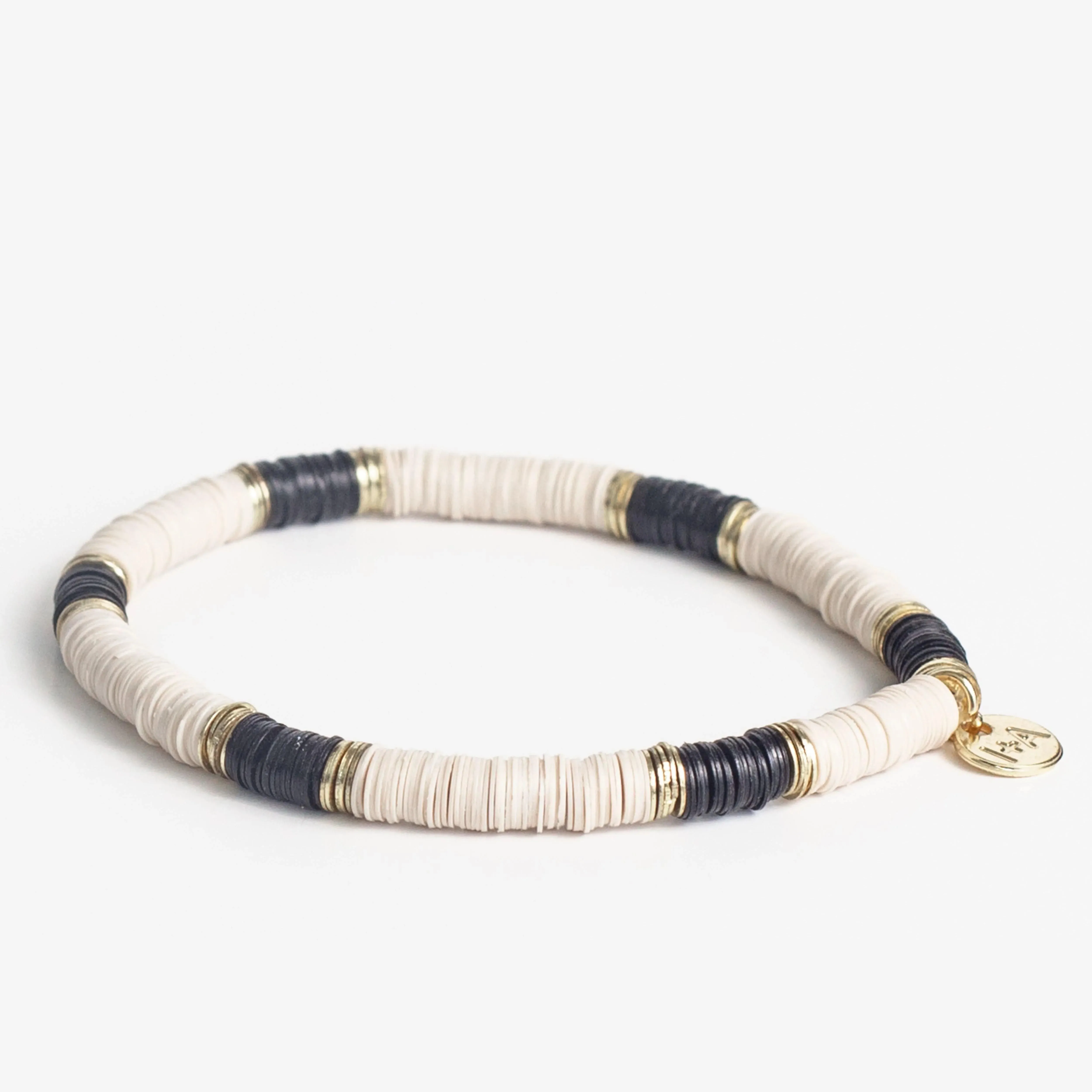 Grace Stripe on Cream Stretch Bracelet Black and White