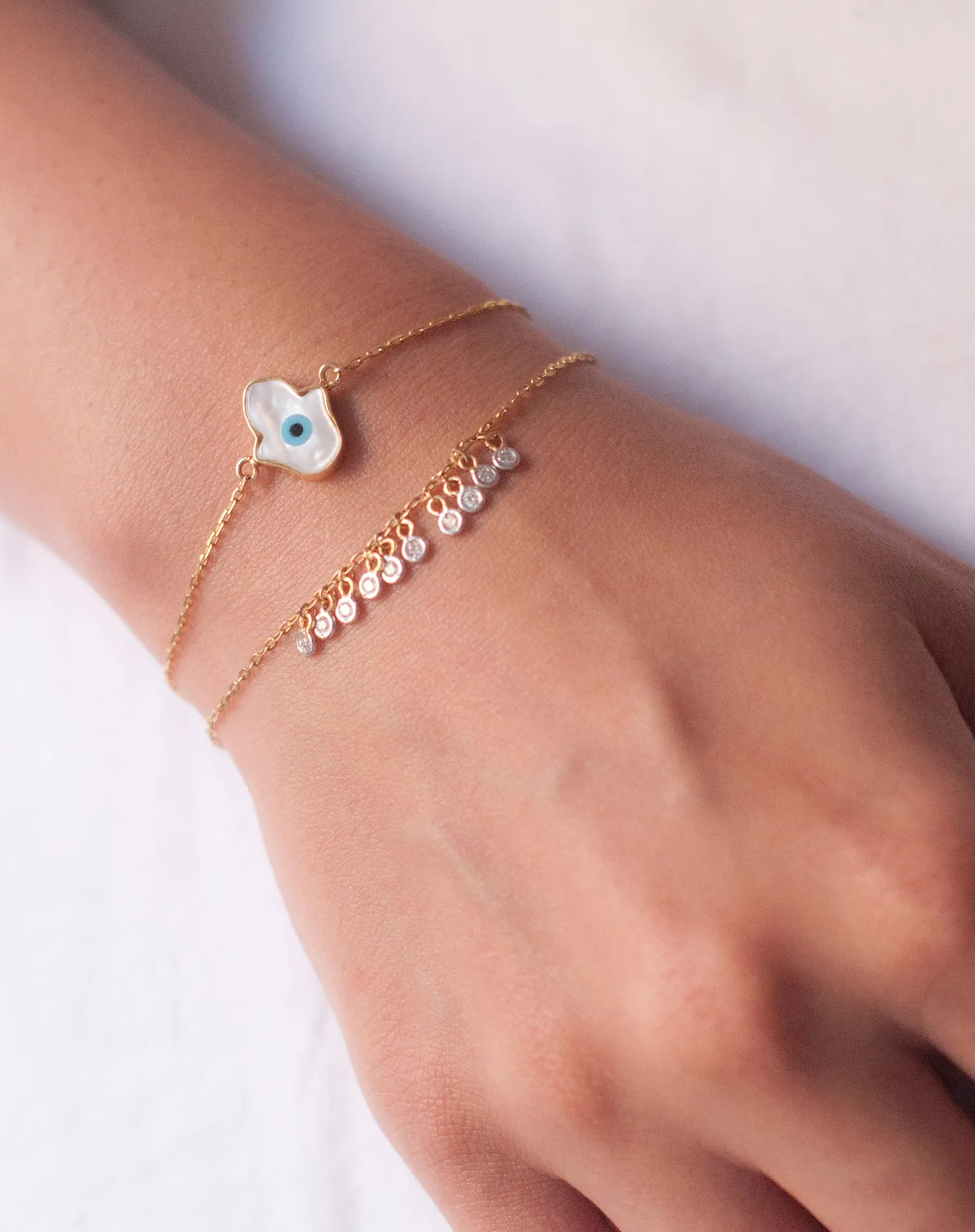 Hamsa Hand Evil Eye with Dangling Diamonds Bracelet