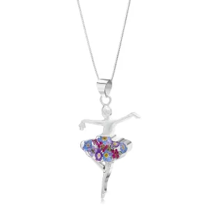 Handmade Sterling Silver Ballerina Pendant with Real Flowers | Tiny Purple Verbena & forget-me-nots