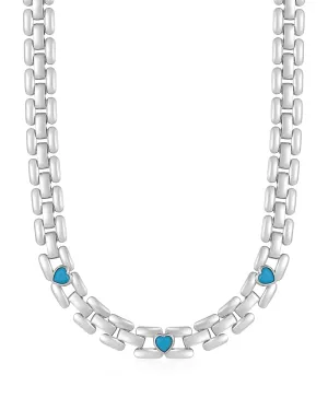 Heart Stone Link Necklace- Silver