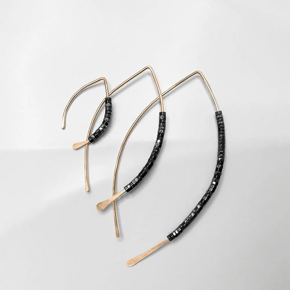 Hematite Gold Wishbone Threader Earrings