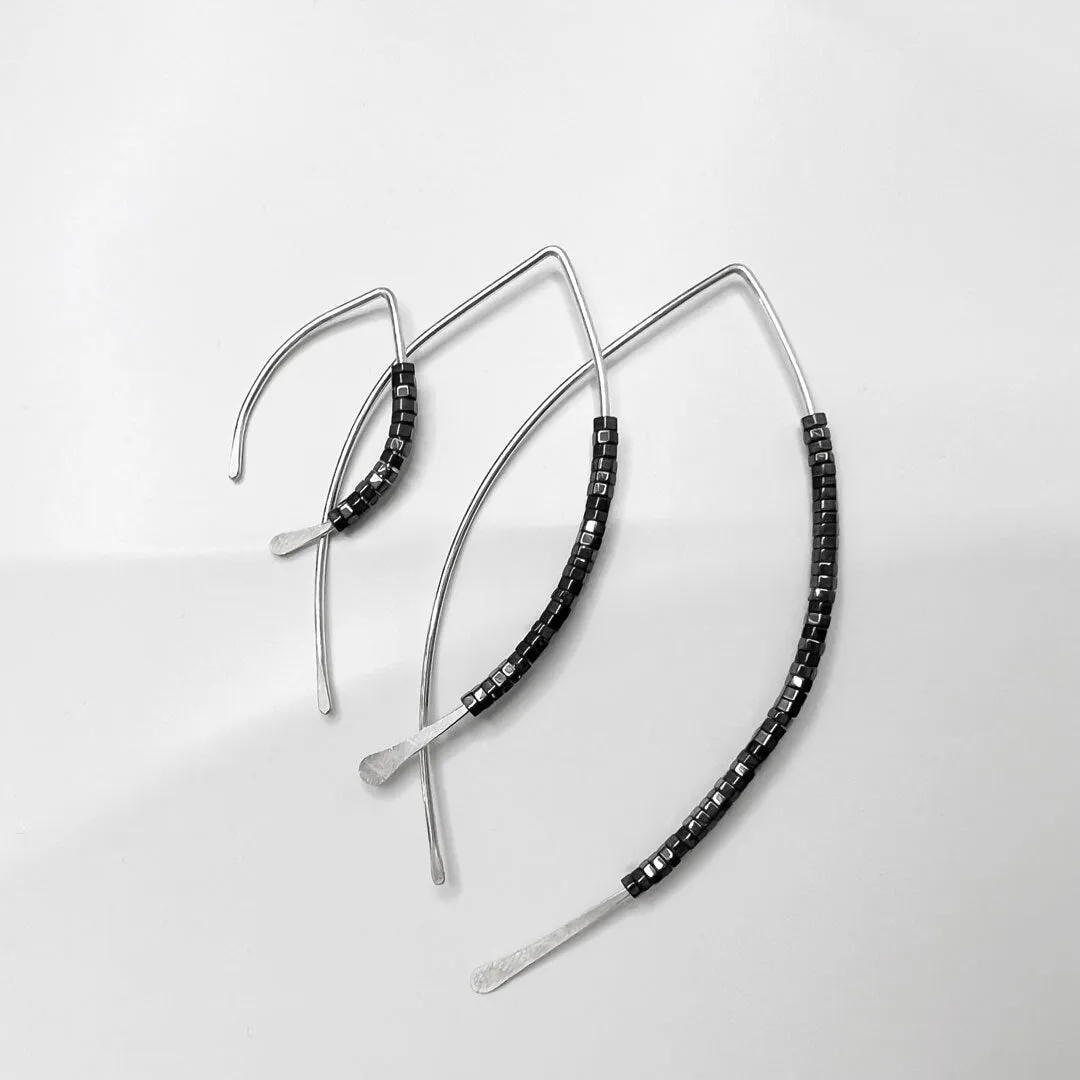Hematite Silver Wishbone Threader Earrings