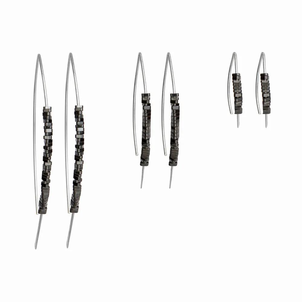 Hematite Silver Wishbone Threader Earrings
