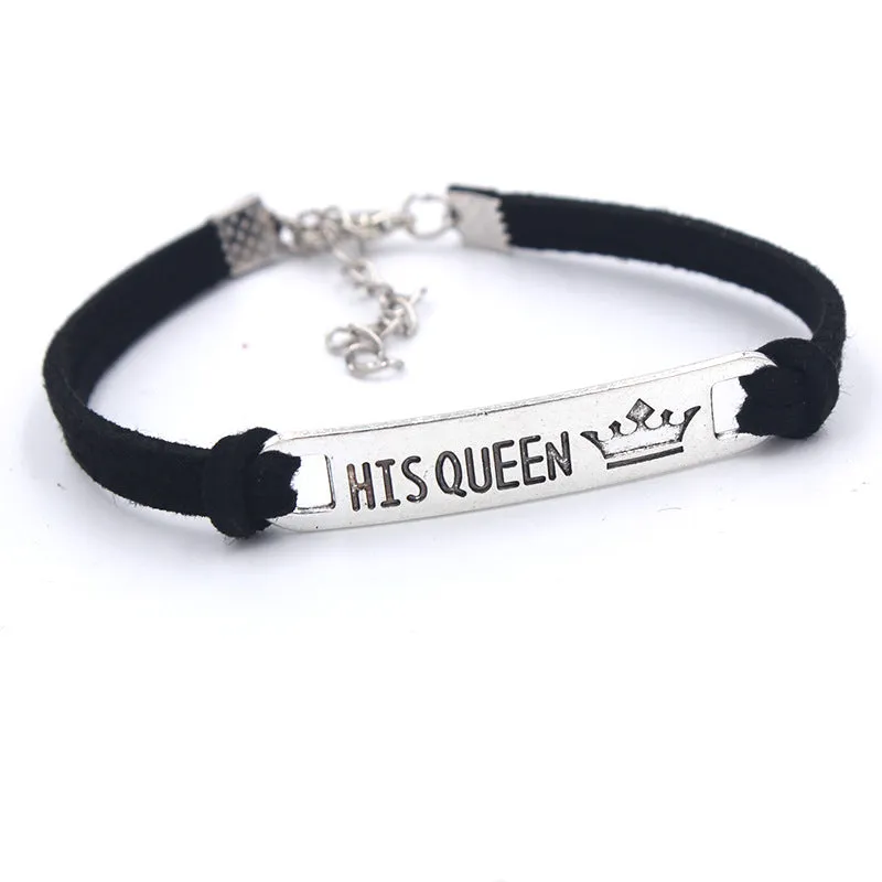 His Queen Her King Metal Bar Couple Bracelet Set