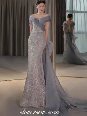 Ice Blue Sparkly Beading Tulle Mermaid Stunning Evening Dresses, CP0848