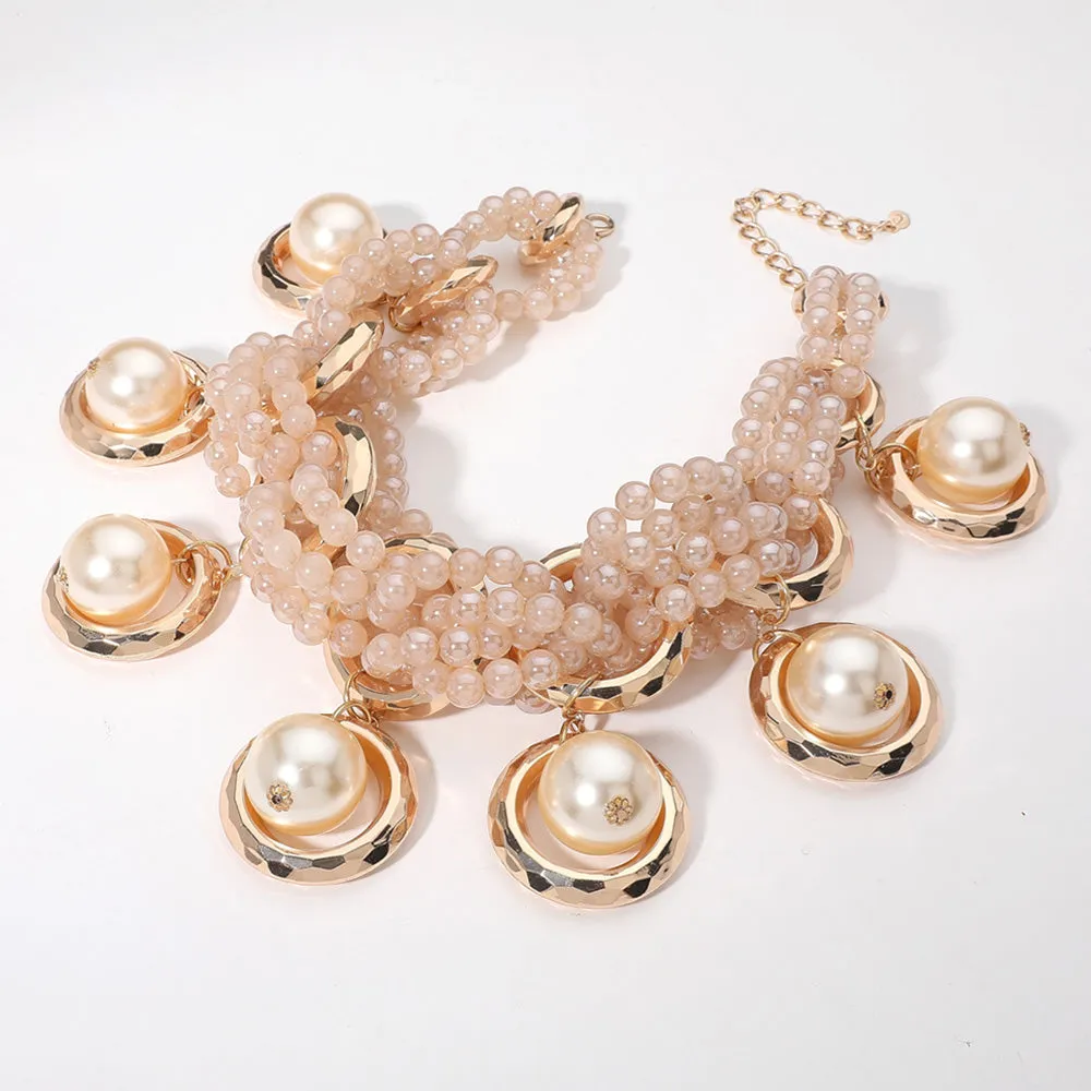 iLLASPARKZ Chunky Pearl Charm Station Faceted Beaded Statement Necklace