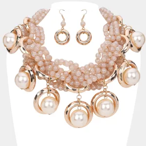 iLLASPARKZ Chunky Pearl Charm Station Faceted Beaded Statement Necklace