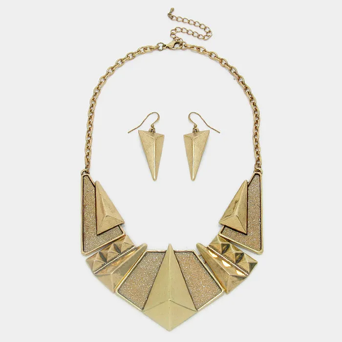 iLLASPARKZ Geometric Metal & Glitter Stone Statement Necklace