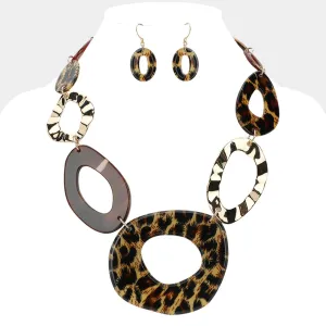 iLLASPARKZ Leopard Celluloid Acetate Metal Open Abstract Oval Link Statement Necklace