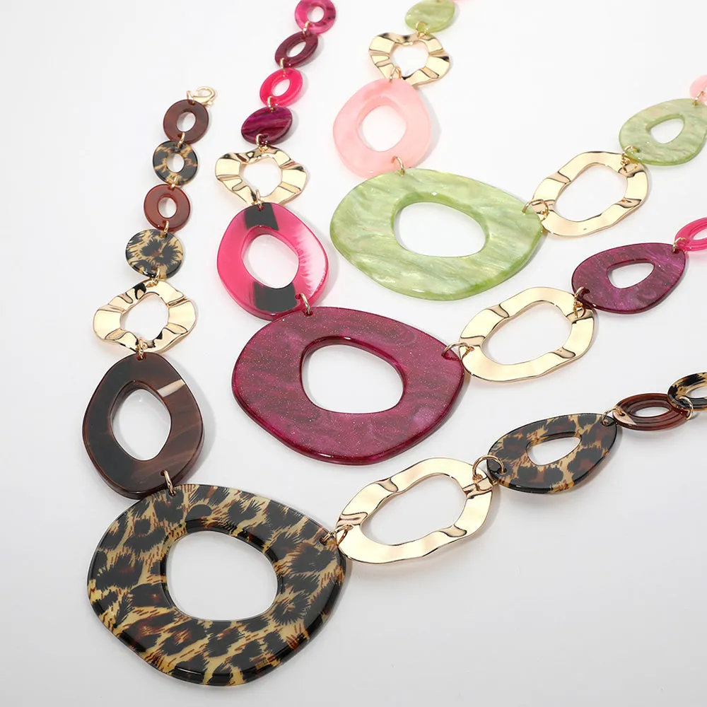iLLASPARKZ Leopard Celluloid Acetate Metal Open Abstract Oval Link Statement Necklace