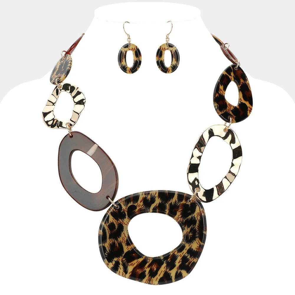 iLLASPARKZ Leopard Celluloid Acetate Metal Open Abstract Oval Link Statement Necklace