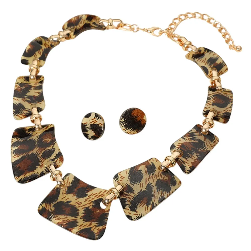 iLLASPARKZ Leopard Celluloid Acetate Plate Link Statement Necklace
