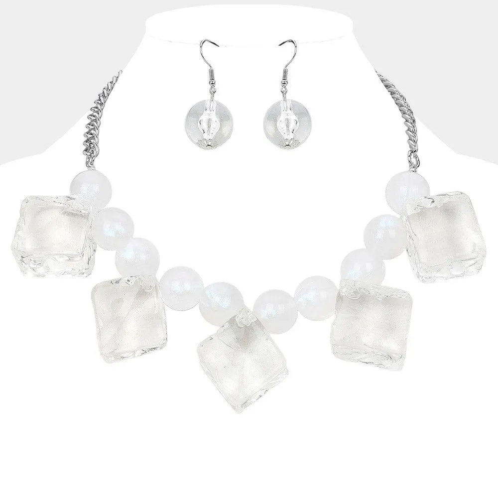 iLLASPARKZ Lucite Cube Ball Beaded Statement Necklace