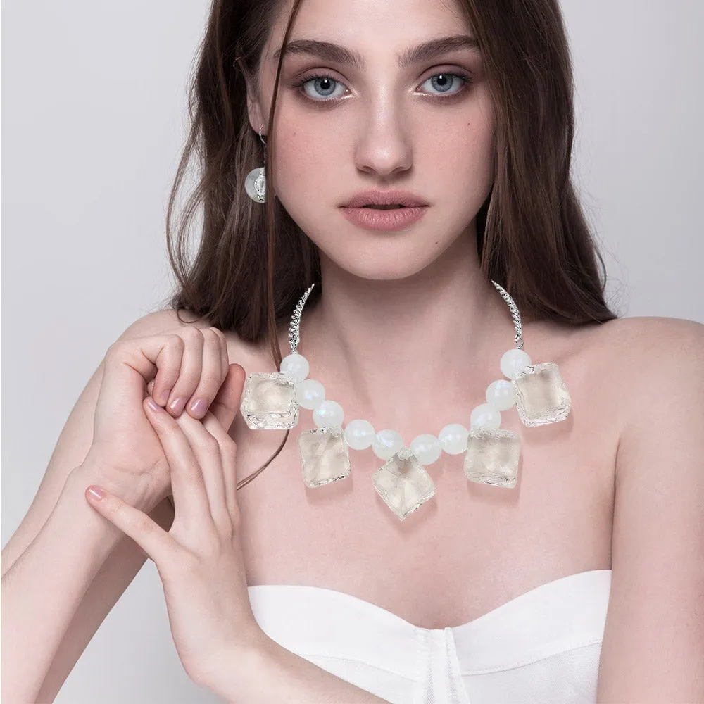 iLLASPARKZ Lucite Cube Ball Beaded Statement Necklace