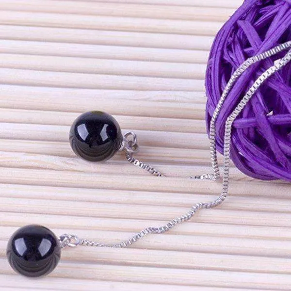 Intense Black Agate Gemstone Bead Thread Earrings
