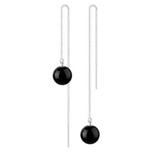 Intense Black Agate Gemstone Bead Thread Earrings