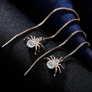 Itsy Bitsy Spider Swiss CZ Thread Earrings in 18k Rose Gold For Woman