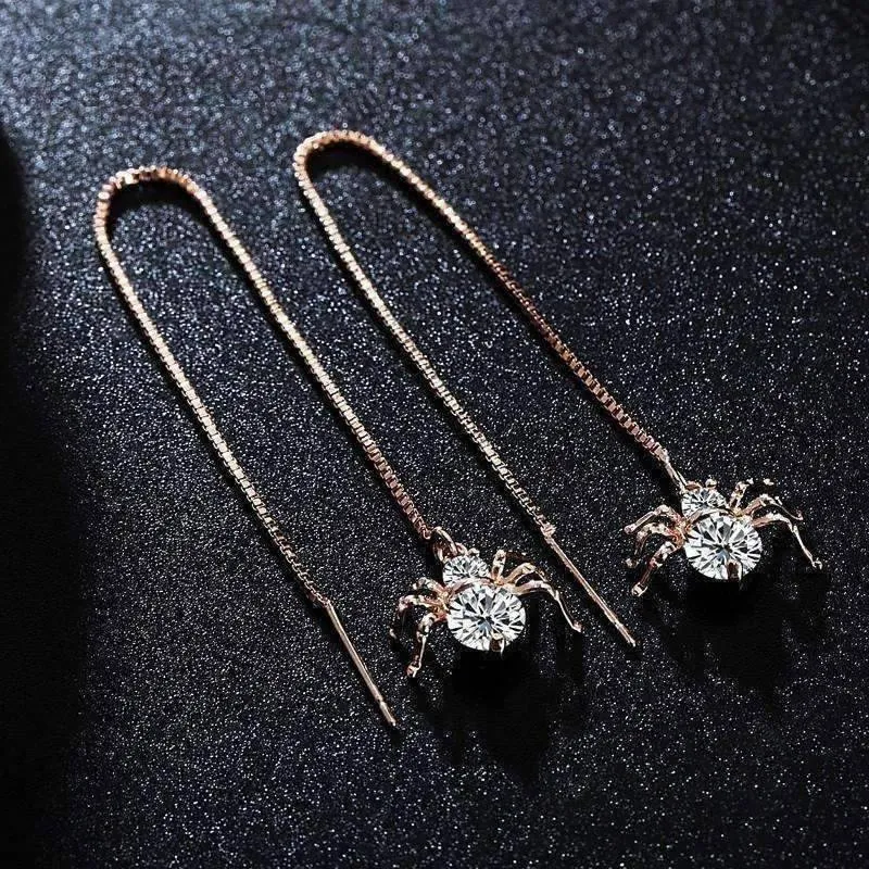 Itsy Bitsy Spider Swiss CZ Thread Earrings in 18k Rose Gold For Woman