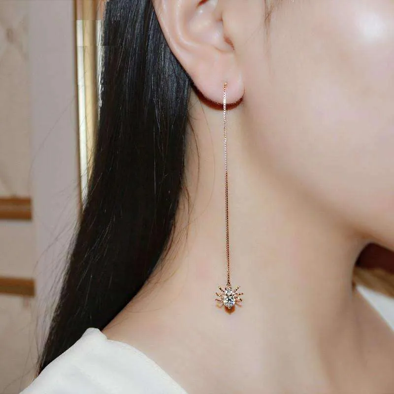 Itsy Bitsy Spider Swiss CZ Thread Earrings in 18k Rose Gold For Woman
