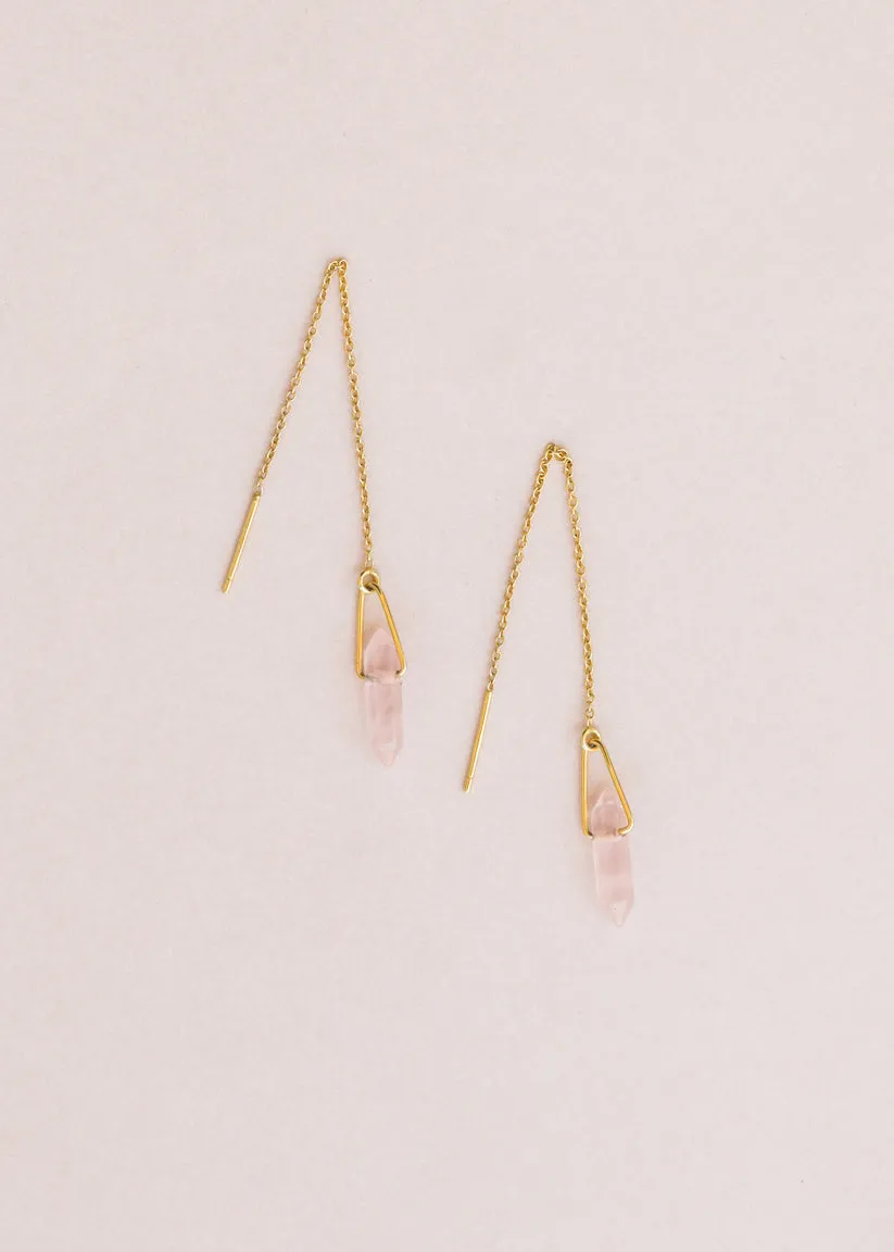 JAXKELLY Threader - Rose Quartz - Gold Earrings
