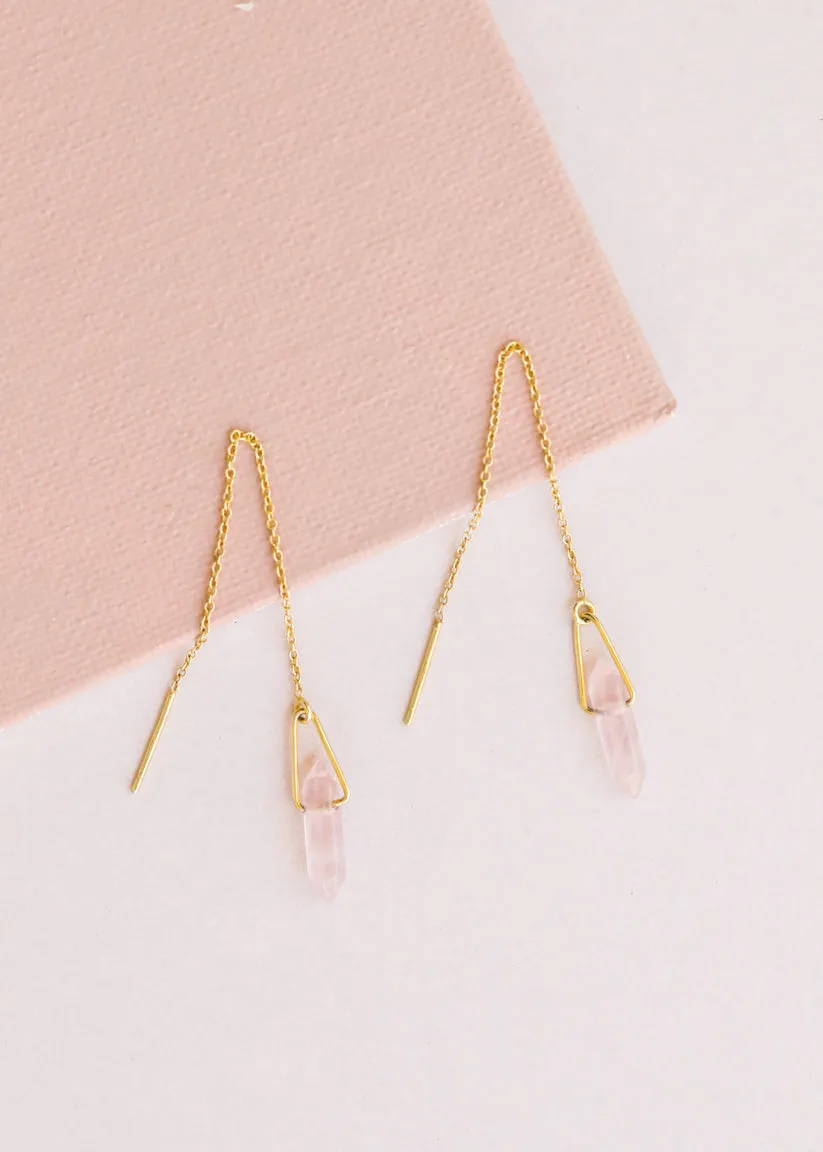 JAXKELLY Threader - Rose Quartz - Gold Earrings