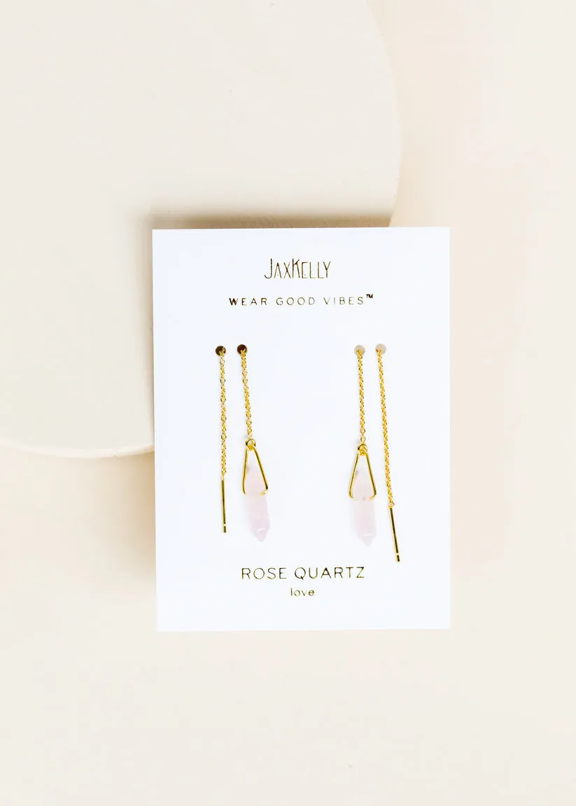 JAXKELLY Threader - Rose Quartz - Gold Earrings