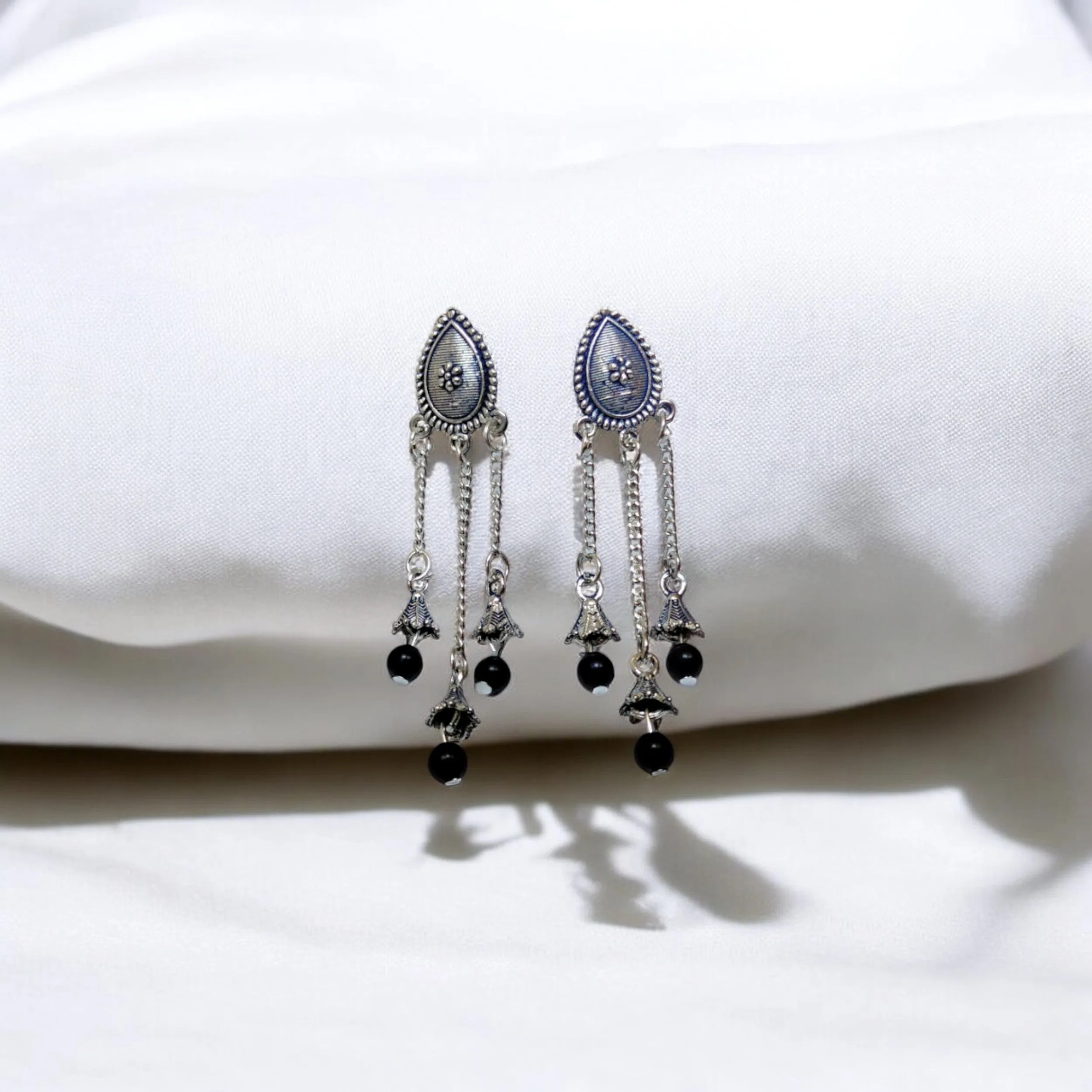 Jewelestia Dark Blue Blossom Jhumka Earrings