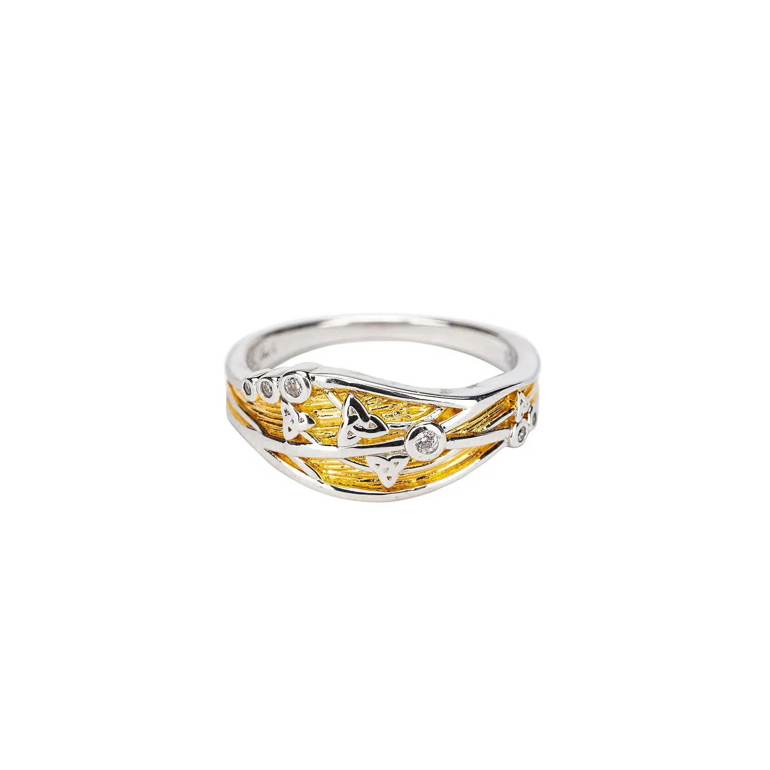 Keith Jack Sterling Silver Rhodium   23k Gilded CZ Celestial Ring
