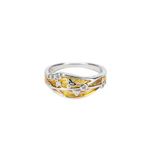 Keith Jack Sterling Silver Rhodium   23k Gilded CZ Celestial Ring