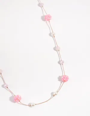 Kids Rose Gold Fireball Bead Station Necklace