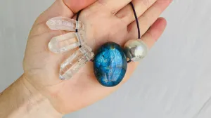 Labradorite, Quartz Crystal and Silver Pendant Necklace.