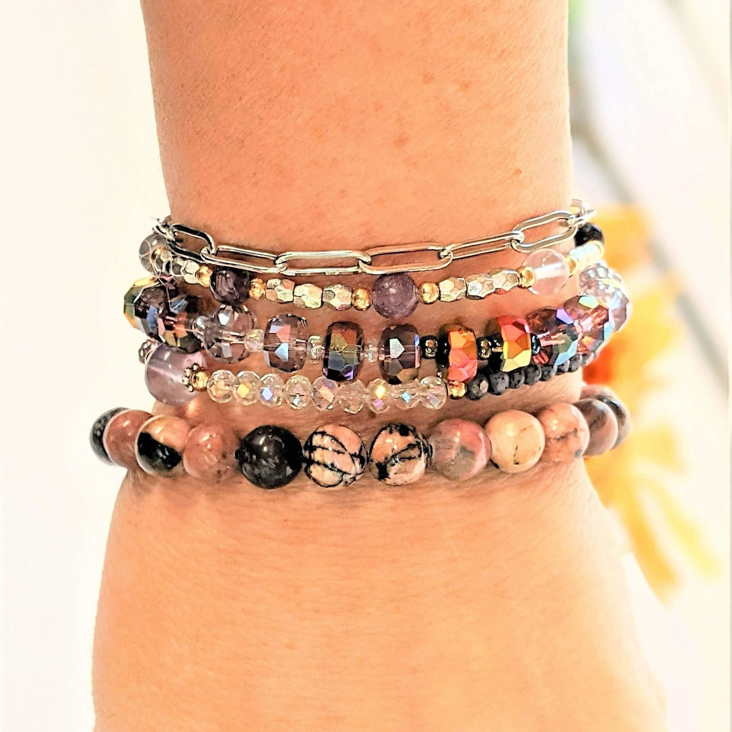 Lavender Breeze Crystal Beaded Endless wrap bracelet