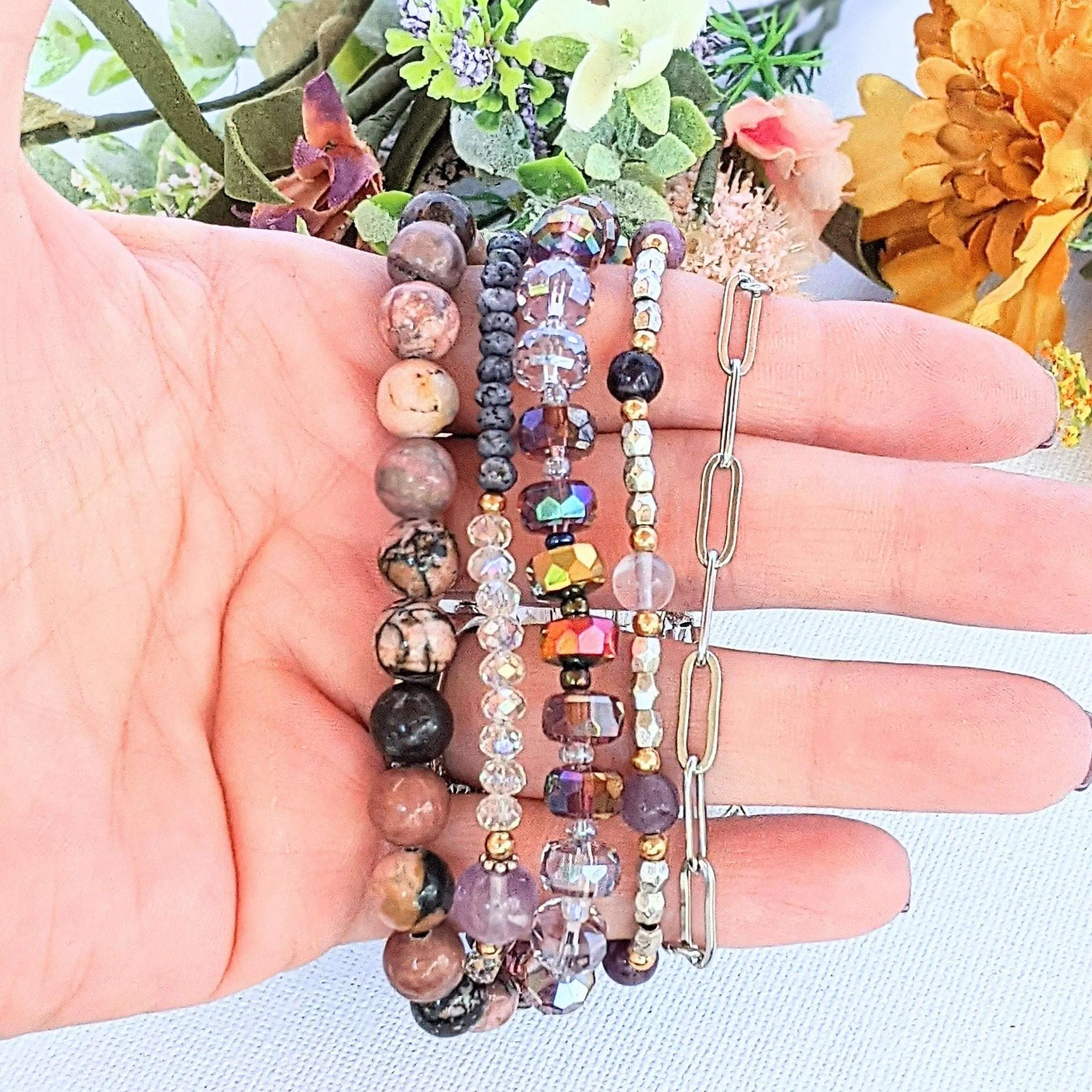 Lavender Breeze Crystal Beaded Endless wrap bracelet