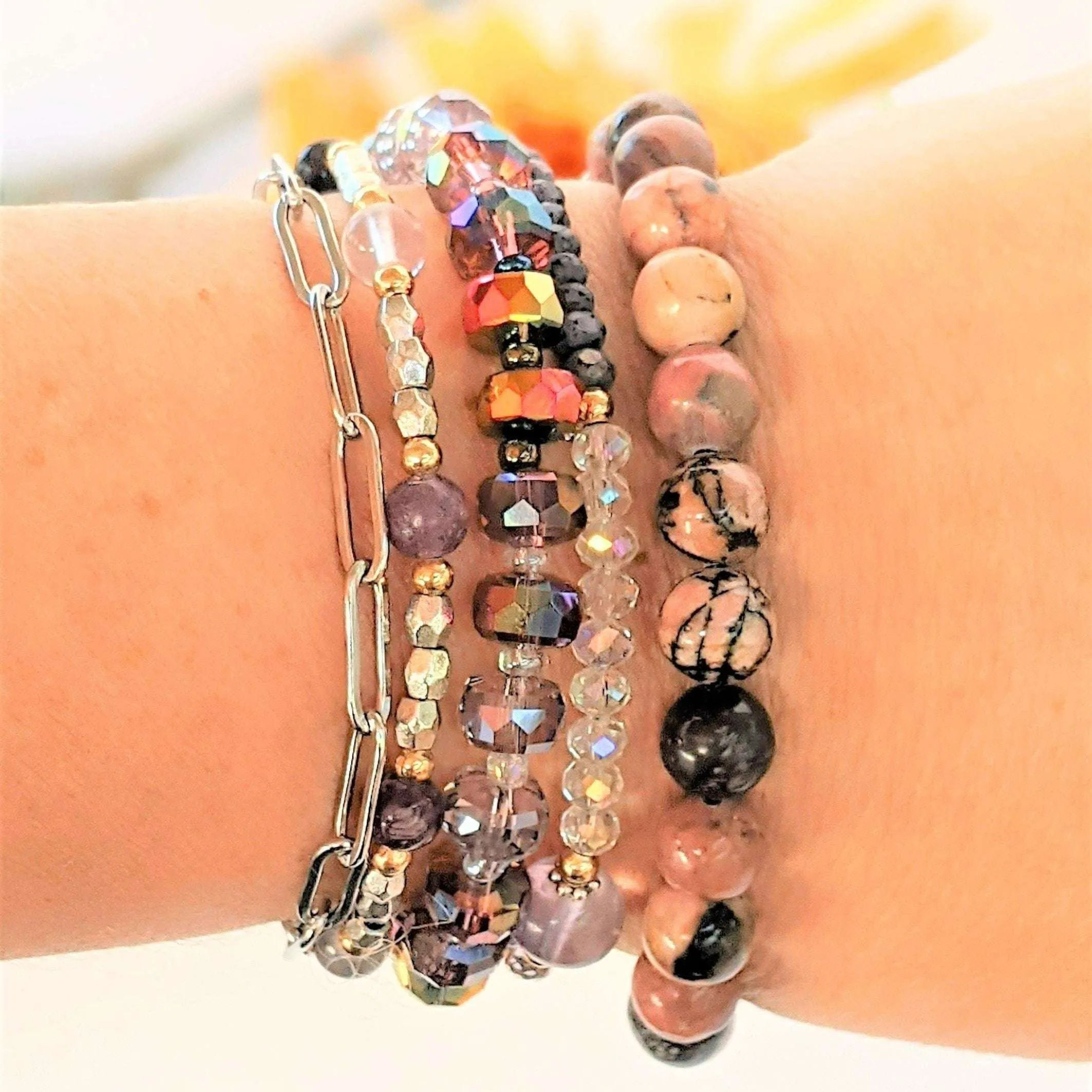 Lavender Breeze Crystal Beaded Endless wrap bracelet
