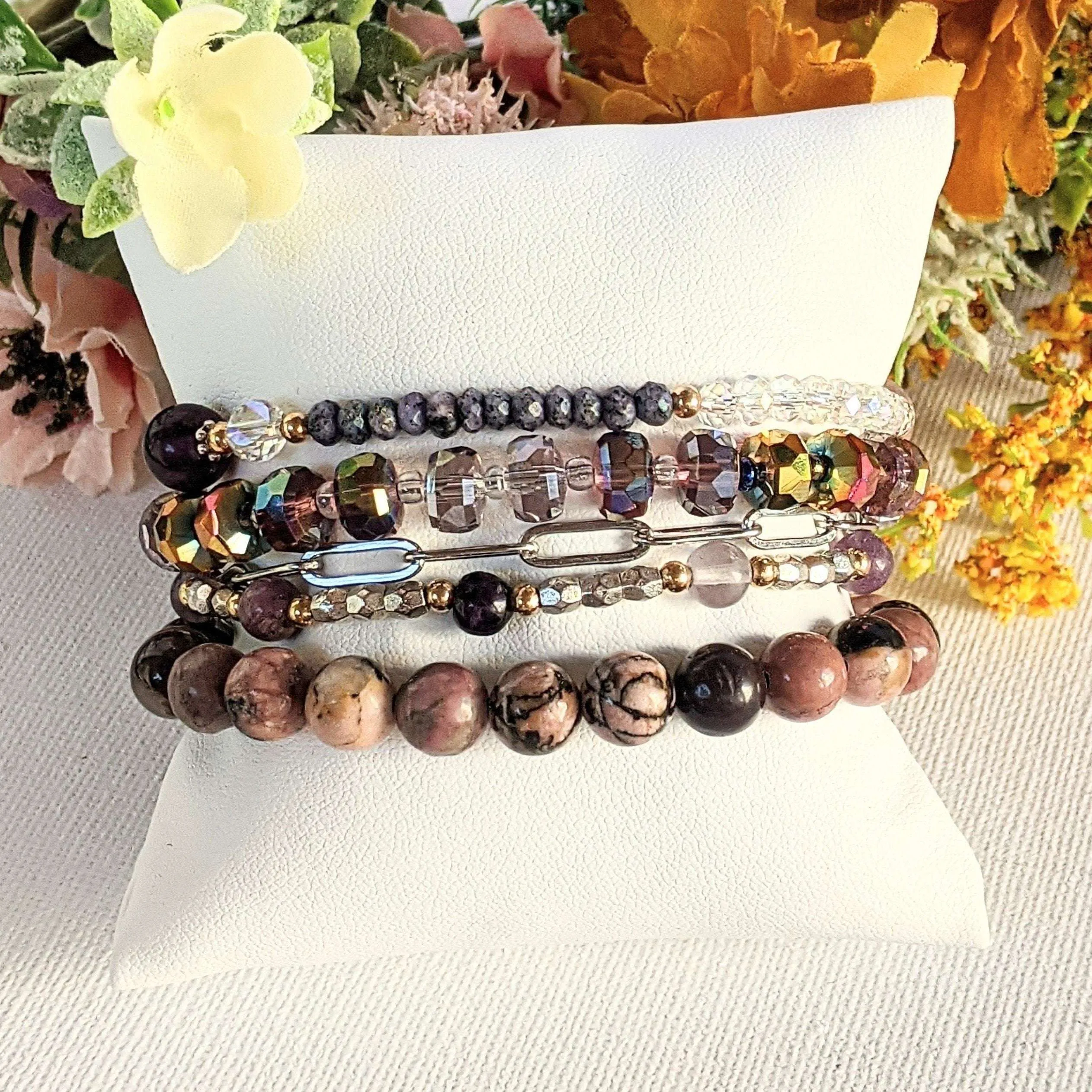Lavender Breeze Crystal Beaded Endless wrap bracelet