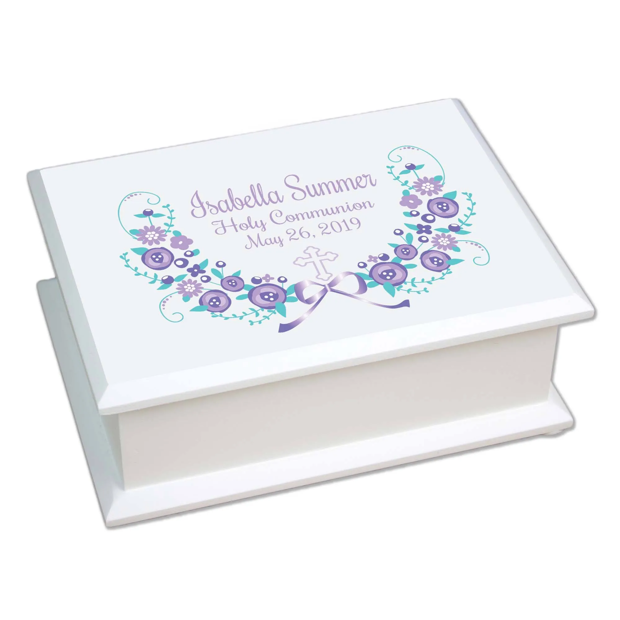 Lavender Floral Cross Lift Top Jewelry Box