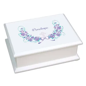 Lavender Floral Cross Lift Top Jewelry Box