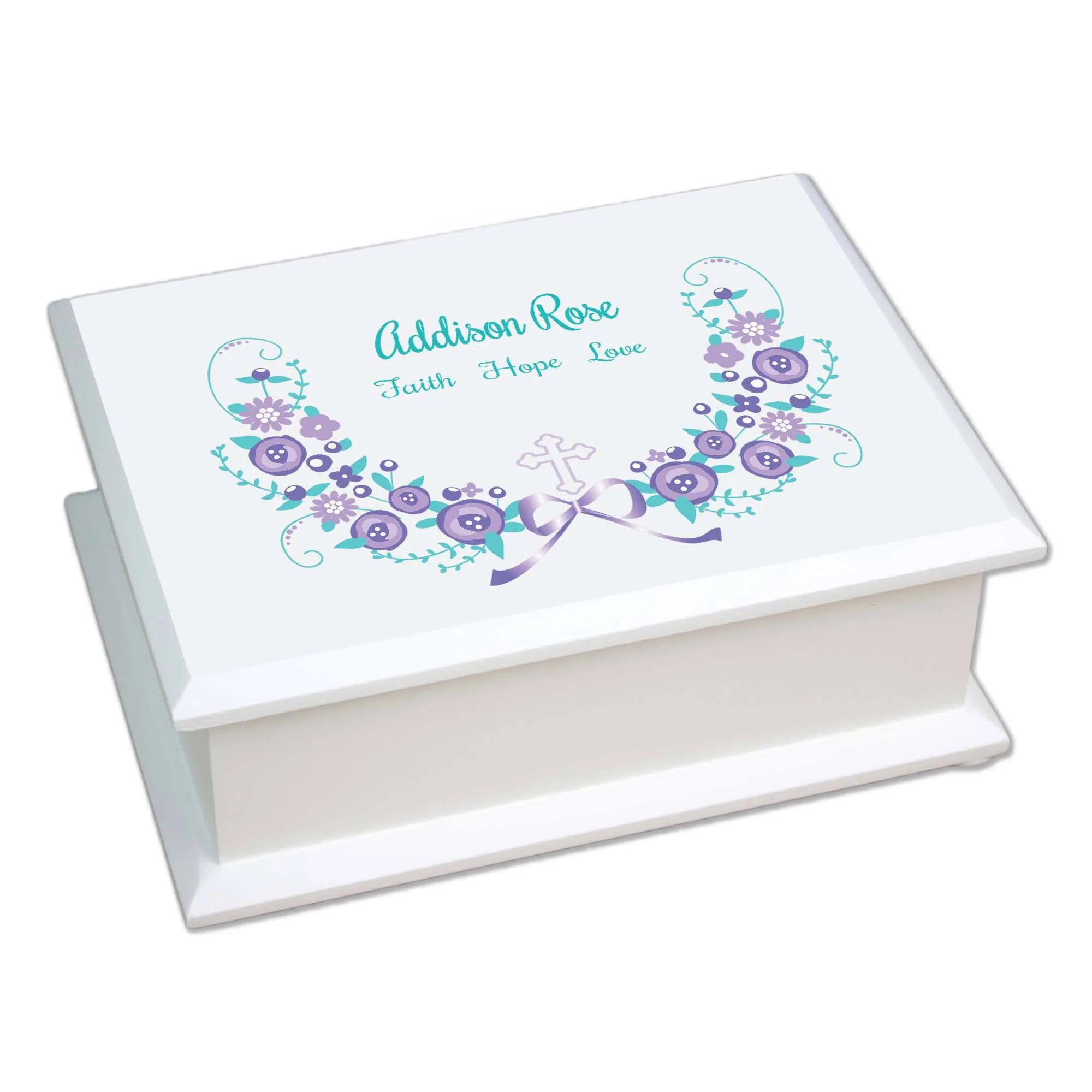 Lavender Floral Cross Lift Top Jewelry Box