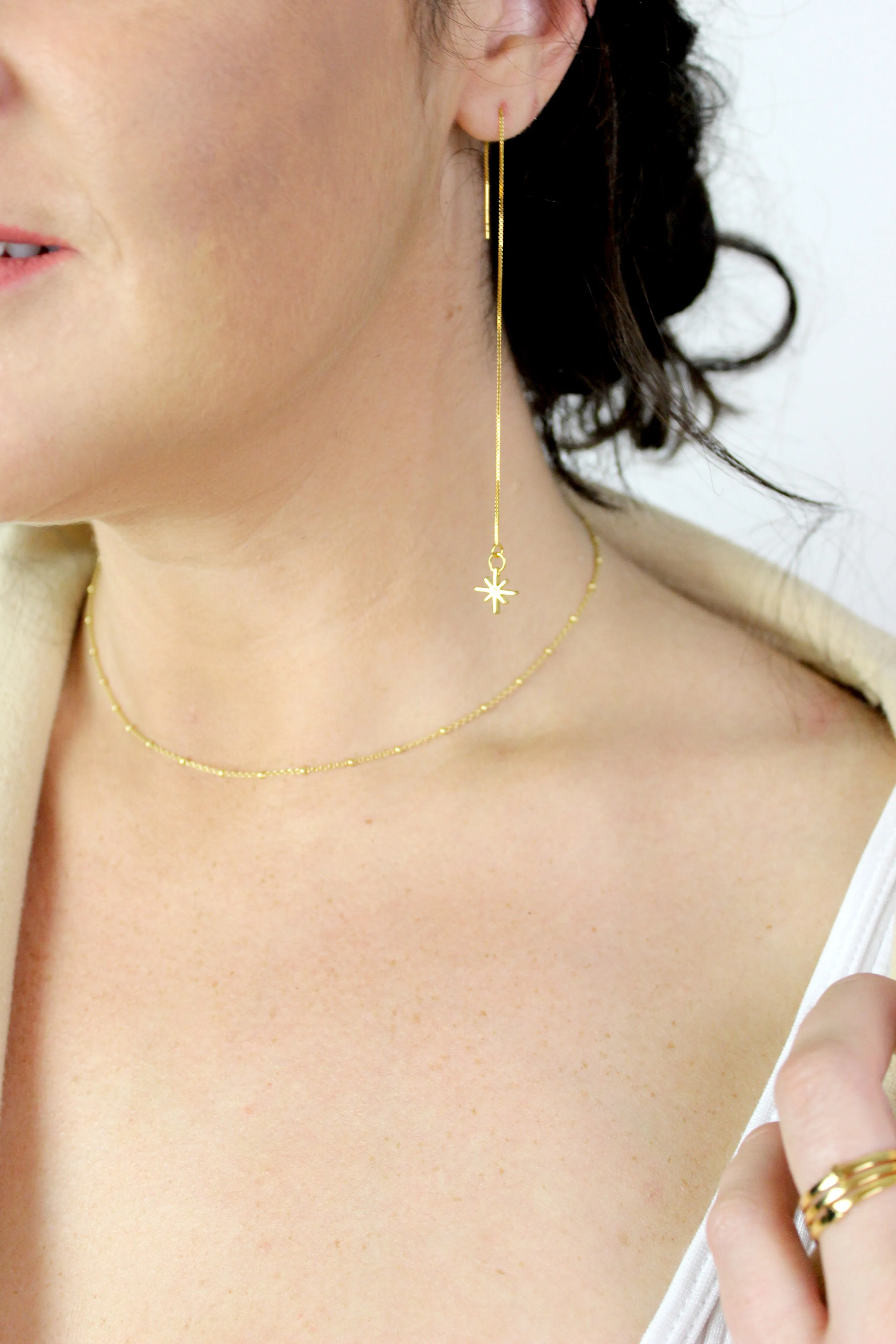 Liberate // Delicate Star Threaders, Gold Threaders, Star Earrings // BH-E022-G