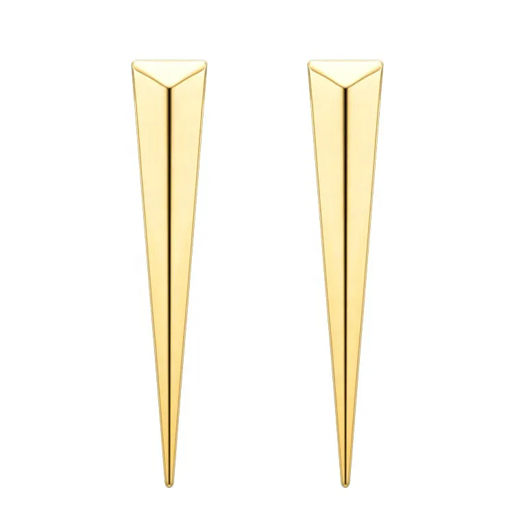 Long Triangle 18K Gold Brass Anti Tarnish Dangler Stud Earring For Women