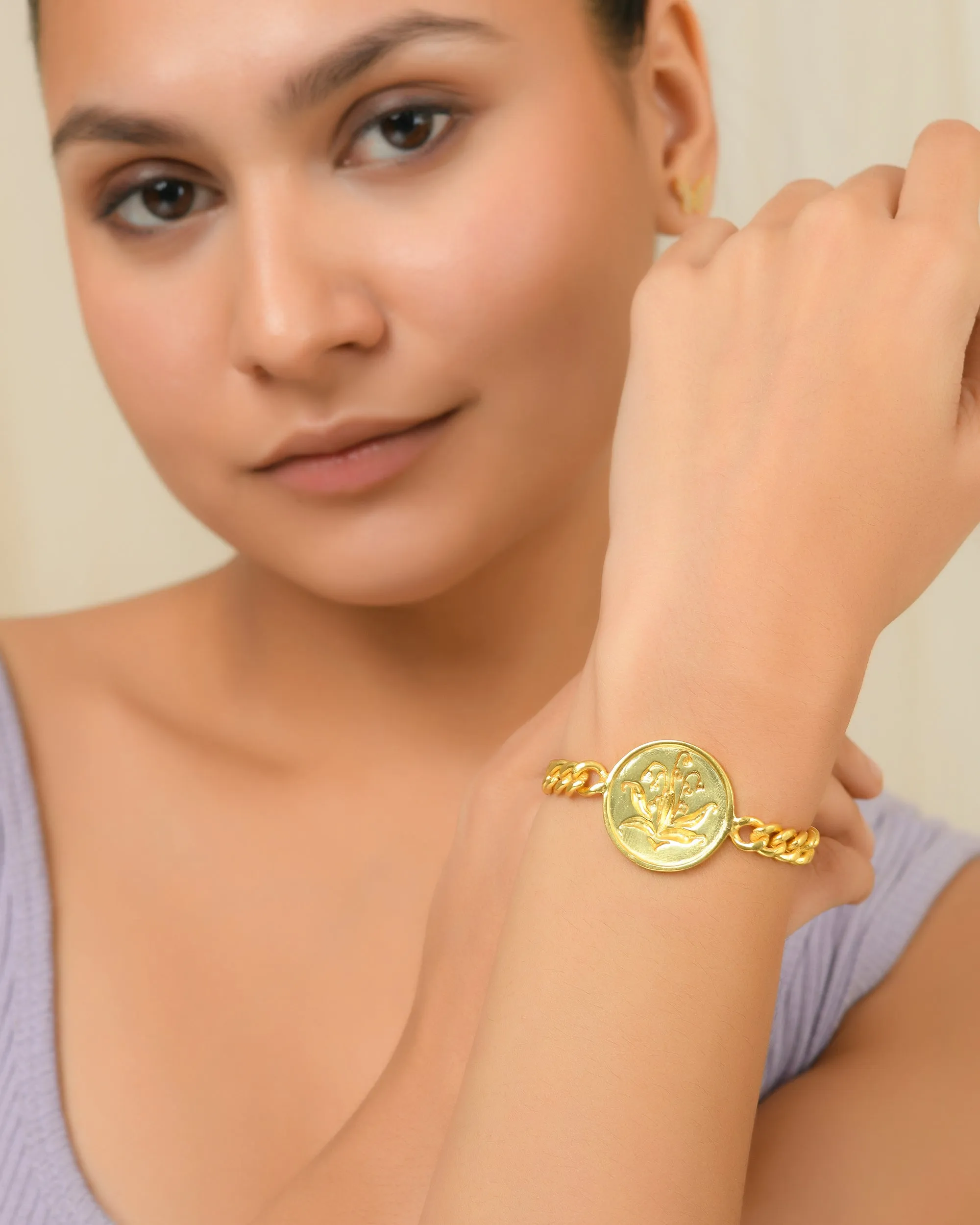 Lotus Charm Curb Chain Bracelet