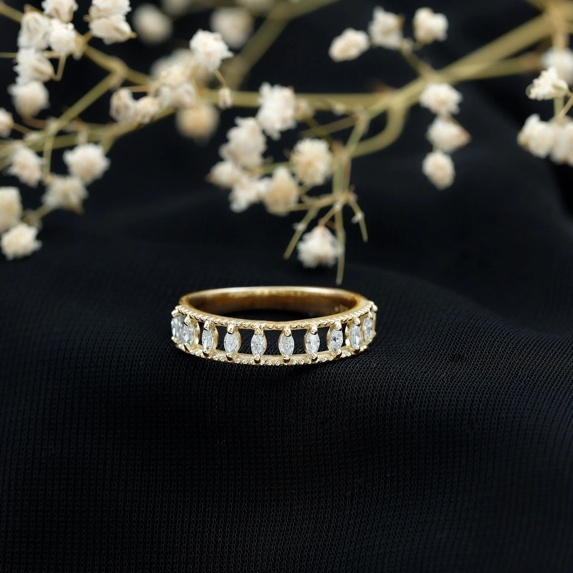 Marquise Moissanite Half Eternity Band Ring