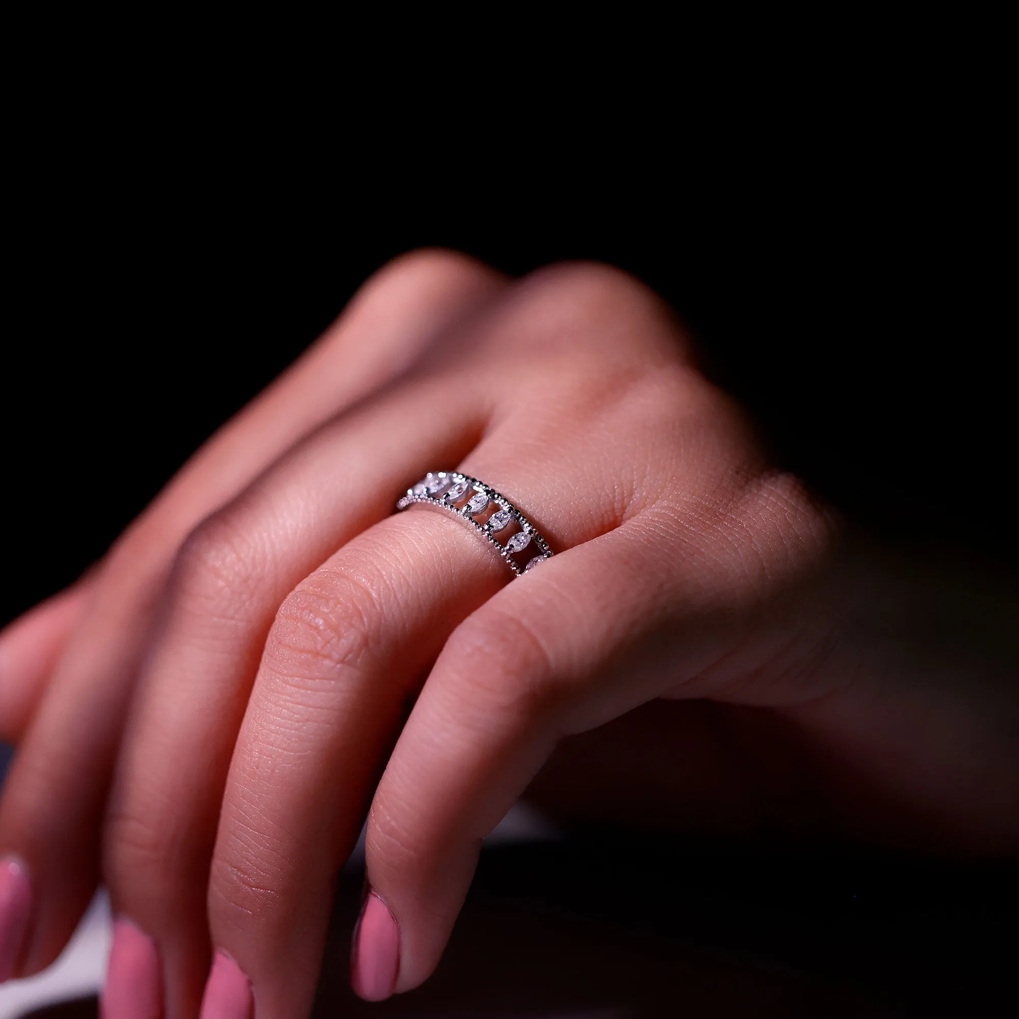 Marquise Moissanite Half Eternity Band Ring