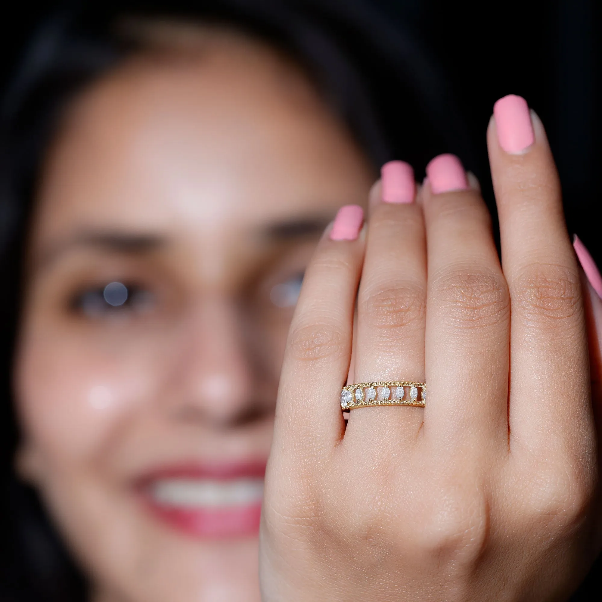 Marquise Moissanite Half Eternity Band Ring